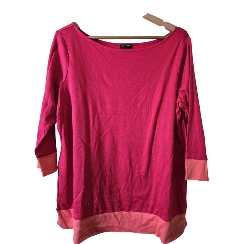 Talbots Tunic Top Womens 1XP Pink Colorblock 3/4 Sleeve Boat Neck Supima Cotton